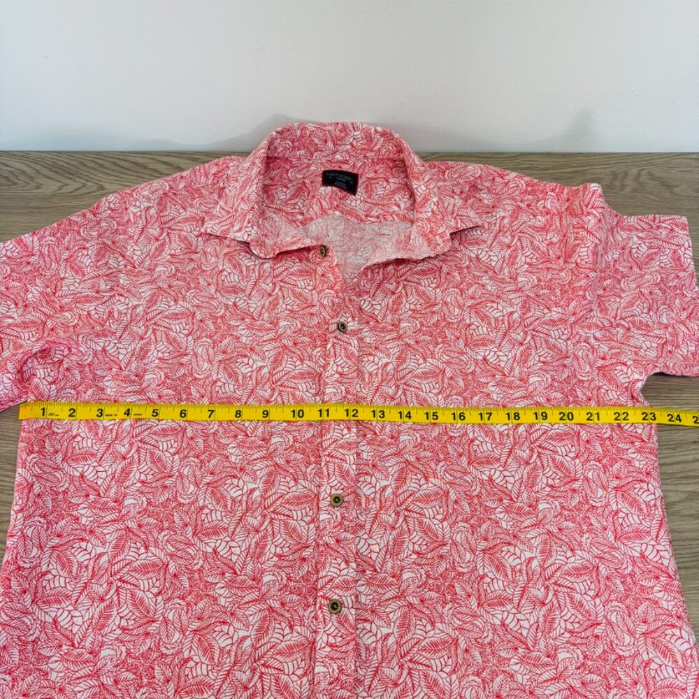 UNTUCKit Hawaiian 100% Linen Shirt Red Tropical Print Short Sleeve Sz L Vacation - Picture 7 of 8